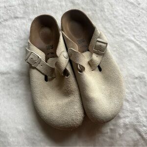 Birkenstock Beige Suede Clogs Mules